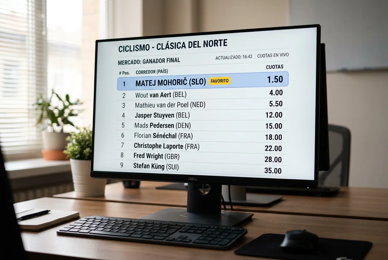 Pantalla mostrando cuotas de apuestas con favorito destacado a cuota muy baja